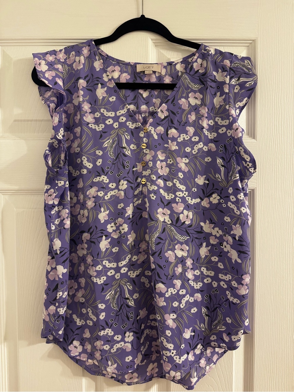 LOFT Purple Floral Cap-Sleeve Blouse